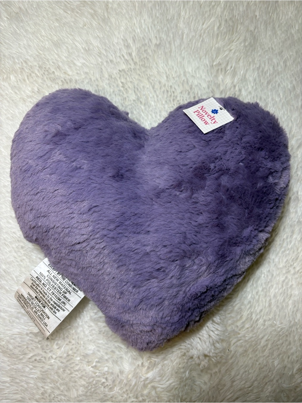 Plush Heart Accent Pillow - Purple NWT 12”x13”